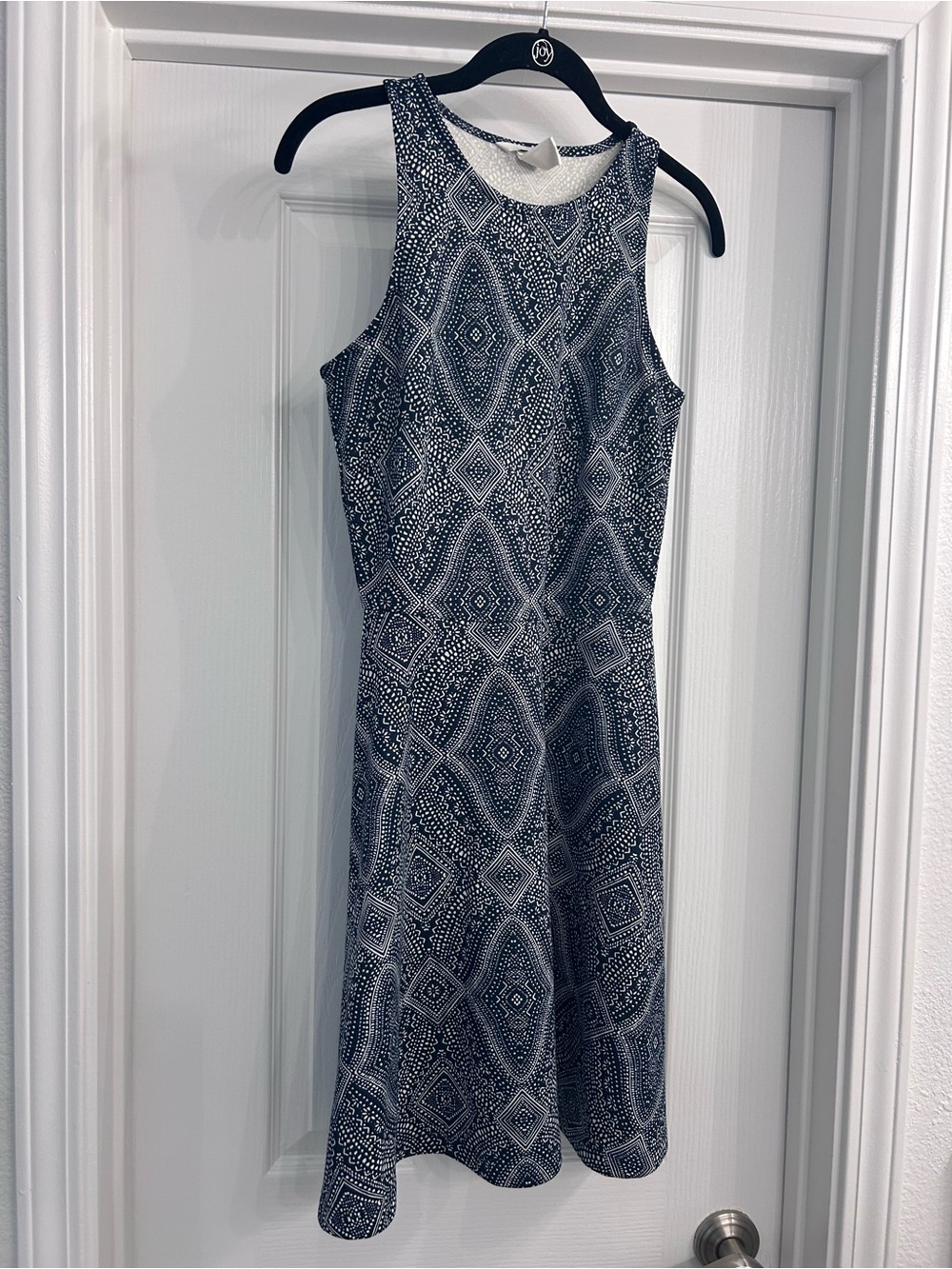 H&M Navy and White Midi Patterned Tank Dress